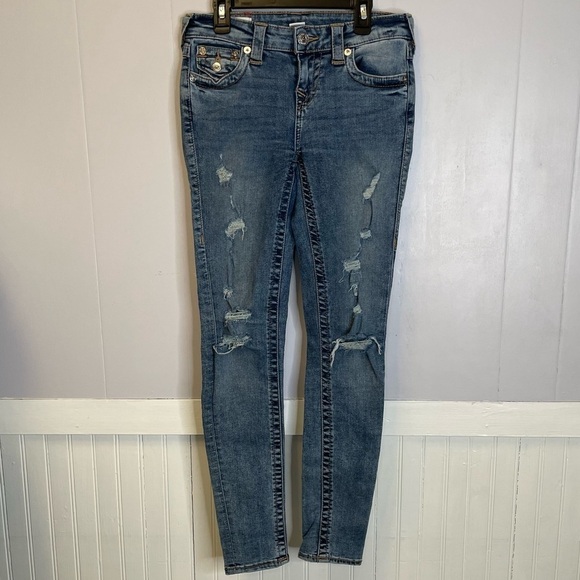 True Religion Denim - true religion Halle mid-rise super skinny distressed jeans